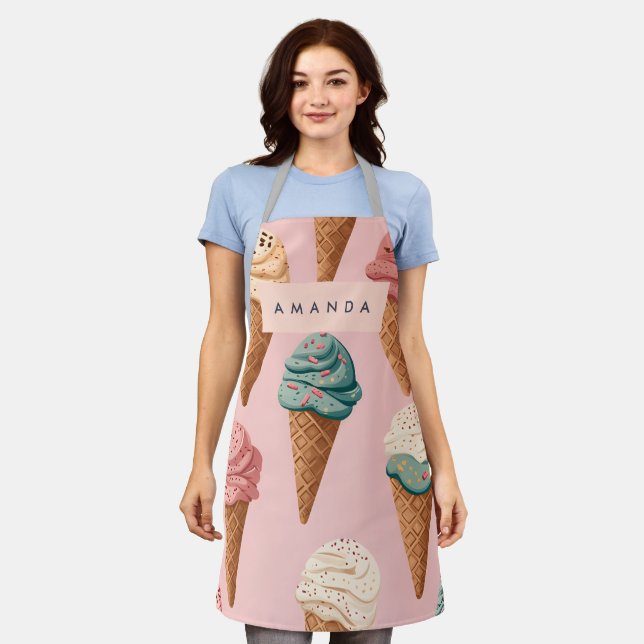 Personalized Retro Vintage Ice Cream Cone Pattern Apron (Worn)