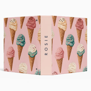 Personalized Retro Vintage Ice Cream Cone Pattern Binder