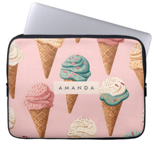 Personalized Retro Vintage Ice Cream Cone Pattern Laptop Sleeve