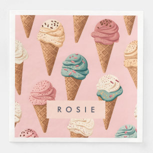 Personalized Retro Vintage Ice Cream Cone Pattern Napkin