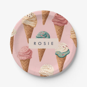 Personalized Retro Vintage Ice Cream Cone Pattern Paper Plate