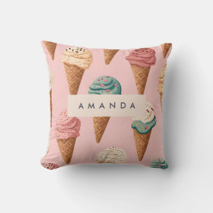 Personalized Retro Vintage Ice Cream Cone Pattern Throw Pillow