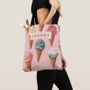 Personalized Retro Vintage Ice Cream Cone Pattern Tote Bag