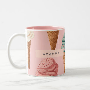 Personalized Retro Vintage Ice Cream Cone Pattern Two-Tone Coffee Mug