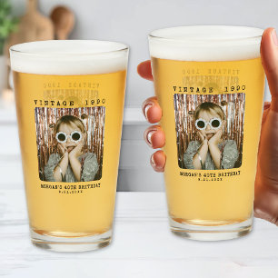 Personalized Retro Vintage Photo Birthday Glass