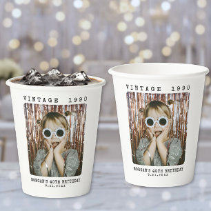 Personalized Retro Vintage Photo Birthday Paper Cups