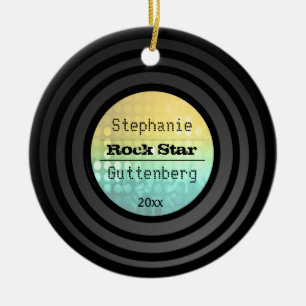 Personalized Retro Vinyl Gold Disco Light Keepsake Ceramic Ornament