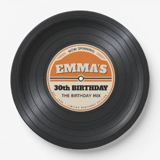 Personalized Retro Vinyl Record Birthday Paper Plate