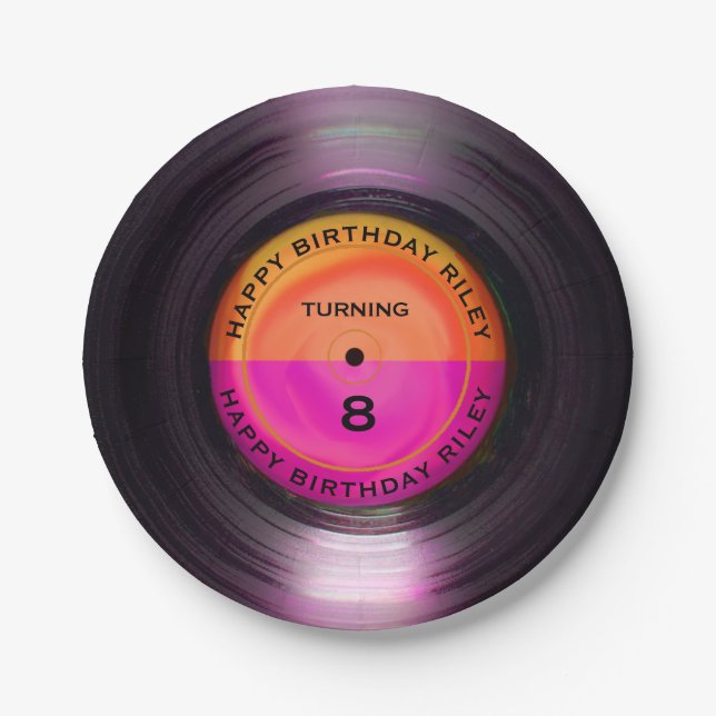 Personalized Retro Vinyl Record Birthday Party   Paper Plate (Front)