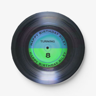 Personalized Retro Vinyl Record Birthday Party Paper Plate
