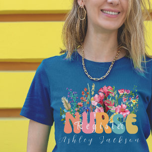 Personalized retro watercolor wildflowers  nurse T-Shirt