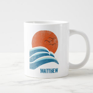 Personalized Retro Waves and Sun Beach Large Coffee Mug