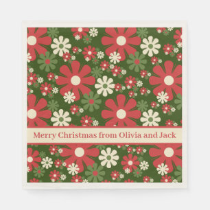 Personalized Retro Xmas Flowers 60s 70s Floral Napkin