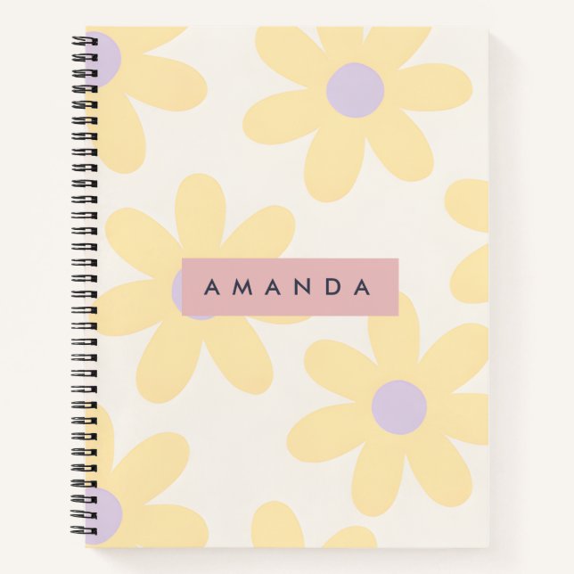 Personalized Retro Yellow Daisy Floral Notebook (Front)
