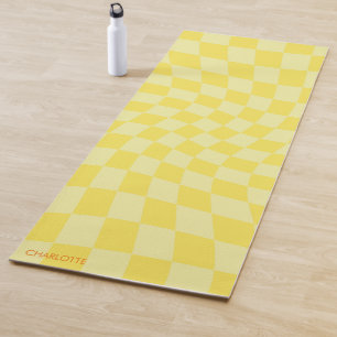 Personalized Retro Yellow Wavy Chequered Yoga Mat