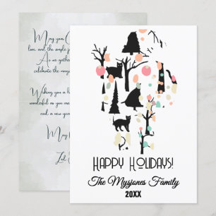 Personalized RetroMinimalist BlackCats & Branches Holiday Card