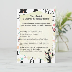 Personalized RetroMinimalist BlackCats & Branches  Invitation