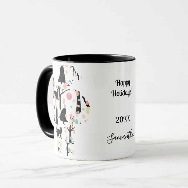 Personalized RetroMinimalist BlackCats & Branches Mug (Front Left)