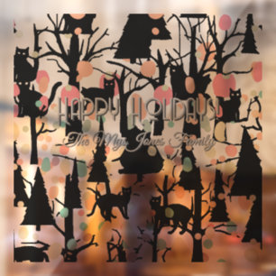 Personalized RetroMinimalist BlackCats & Branches Window Cling