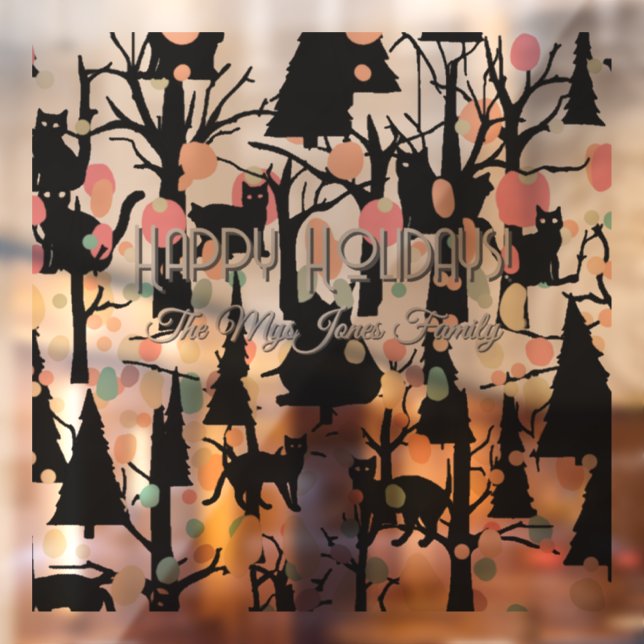 Personalized RetroMinimalist BlackCats & Branches Window Cling (Sheet 2)
