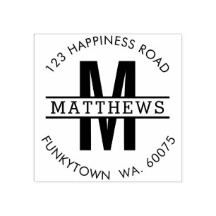 PERSONALIZED RETURN ADDRESS bold family monogram Rubber Stamp