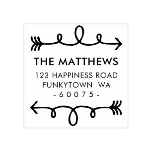 PERSONALIZED RETURN ADDRESS curly hand drawn arrow Rubber Stamp