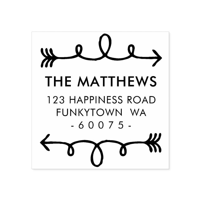 PERSONALIZED RETURN ADDRESS curly hand drawn arrow Rubber Stamp (Imprint)