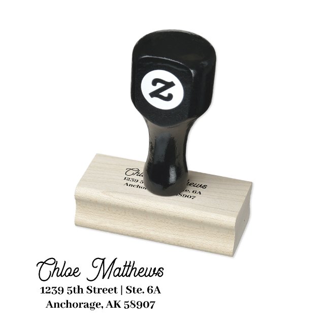 Personalized Return Address Elegant Script Wood  Rubber Stamp (Creator Uploaded)