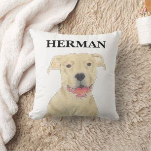 Personalized Reversibl Fawn Tan Pitbull Staffy Dog Throw Pillow