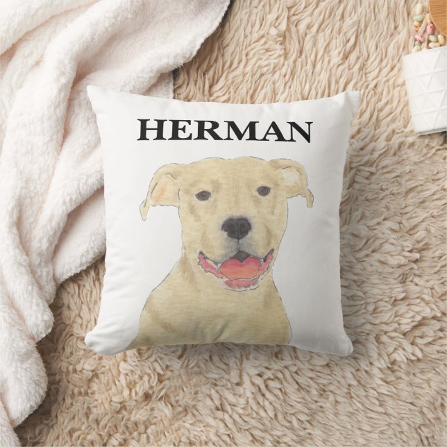Personalized Reversibl Fawn Tan Pitbull Staffy Dog Throw Pillow (Blanket)