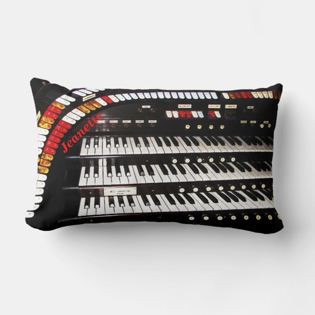 Personalized Reversible Antique Organ/Red Lumbar Lumbar Pillow (Front)