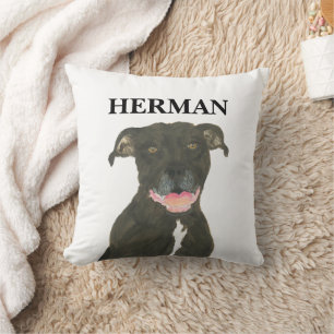Personalized Reversible Black Pitbull Staffy Dog Throw Pillow