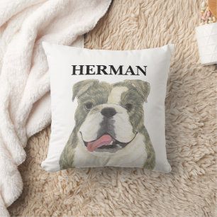 Personalized Reversible Brindle English Bulldog Throw Pillow