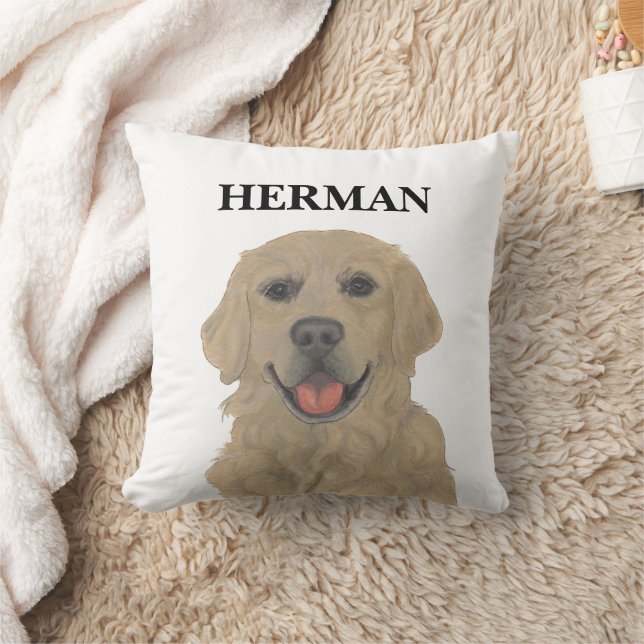 Personalized Reversible Golden Retriever Dog Throw Pillow (Blanket)