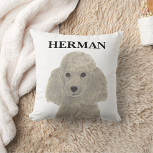Personalized Reversible Grey Silver Poodle Throw Pillow