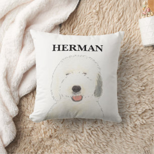 Personalized Reversible Old English Sheepdog Throw Pillow