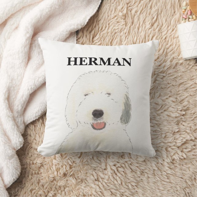 Personalized Reversible Old English Sheepdog Throw Pillow (Blanket)