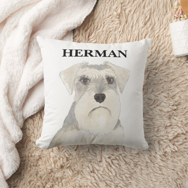 Personalized Reversible White & Grey Schnauzer Throw Pillow (Blanket)