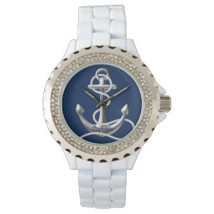 Personalized rhinestone watch silver anchor