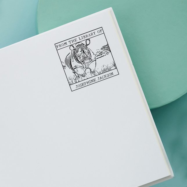Personalized Rhinoceros Bookplate Rubber Stamp (Creator Uploaded)