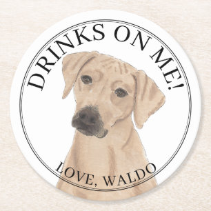 Personalized Rhodesian Ridgeback Dog Wedding Round Paper Coaster