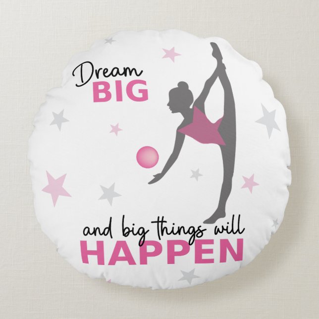 Personalized Rhythmic Gymnast Dream Big Round Pill Pillow (Front)