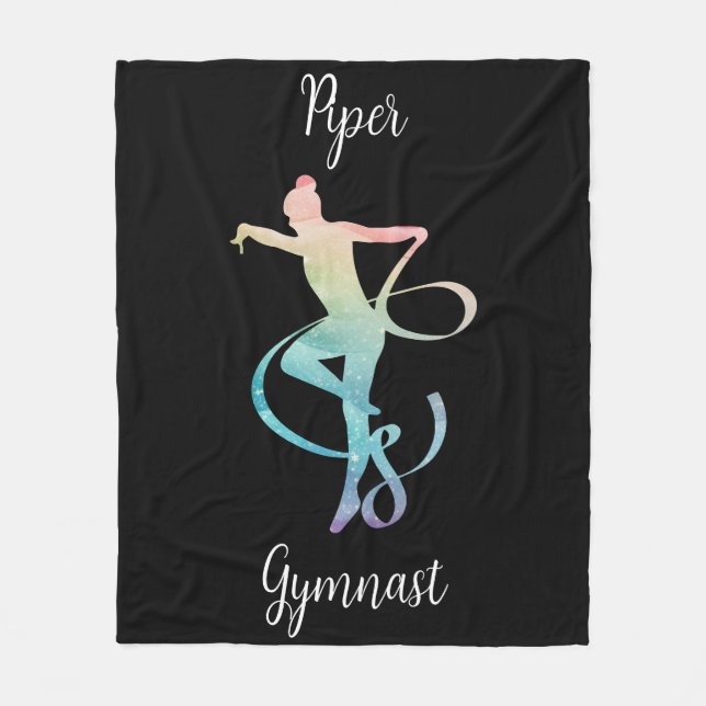 Personalized Rhythmic Gymnastics Rainbow Gymnast Fleece Blanket (Front)