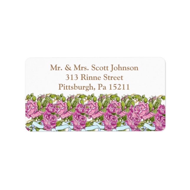 Personalized Ribbon & Roses Floral Address Label (Front)