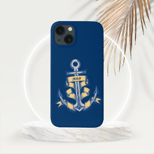 Personalized Ribboned Anchor on Azure iPhone 13 Case