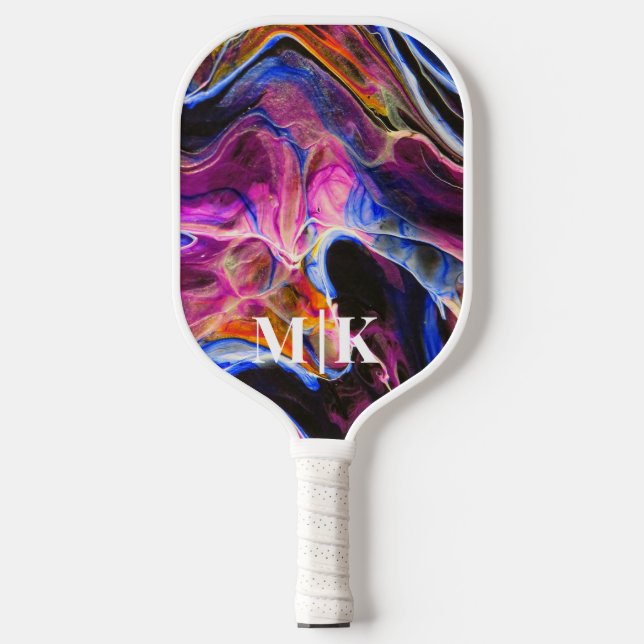 Personalized Rich Blue Agate Swirls Monogrammed  Pickleball Paddle (Front)