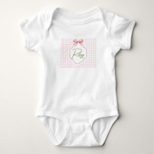 Personalized Riley Baby Girl Nursery Bow&Gingham Bodysuit