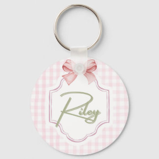 Personalized Riley Baby Girl Nursery Bow&Gingham Keychain