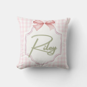 Personalized Riley Baby Girl Nursery Bow&Gingham  Throw Pillow