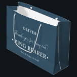 Personalized Ring Bearer Blue Thank You Large Gift Bag<br><div class="desc">Personalized RING BEARER gift bag with mid blue and ice blue color palette. The name template is set up ready for you to add the ring bearer's name as well as the bride & groom's names and wedding date. The thank you wording reads "Thank you for being our ring bearer"...</div>